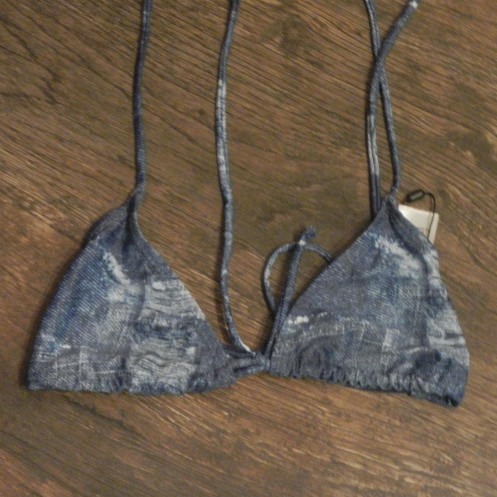 Nasty Gal‎ Denim Print Triangle Bikini Top Swimsuit Beach Summer